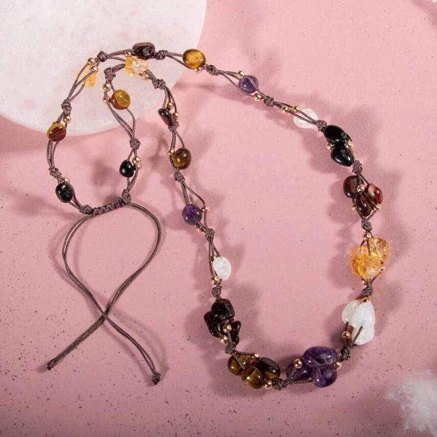 Akrep Burcu Kolye Ametist, Ay Taşı, Bordo Granat Lal, Jasper, Kaplan Gözü, Sitrin, Siyah Turmalin - 1