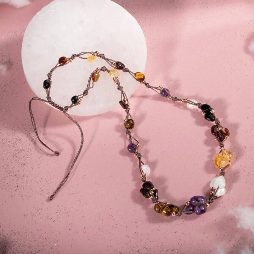 Akrep Burcu Kolye Ametist, Ay Taşı, Bordo Granat Lal, Jasper, Kaplan Gözü, Sitrin, Siyah Turmalin - 6