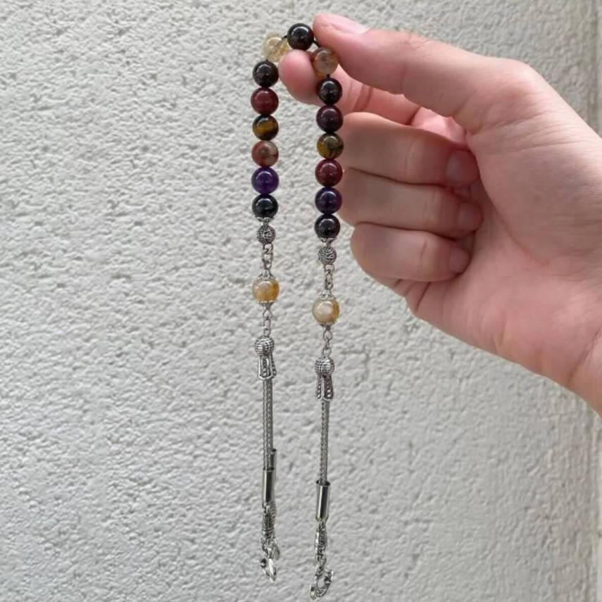 Akrep Burcu Zaza Tesbih Doğal Taş Ametist, Kaplan Gözü, Lal, Sitrin, Jasper - 1