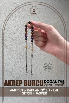 Akrep Burcu Zaza Tesbih Doğal Taş Ametist, Kaplan Gözü, Lal, Sitrin, Jasper - 2