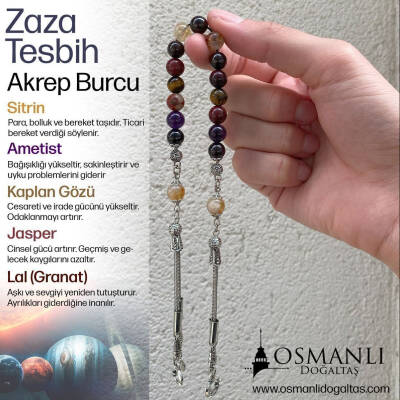Akrep Burcu Zaza Tesbih Doğal Taş Ametist, Kaplan Gözü, Lal, Sitrin, Jasper - 3