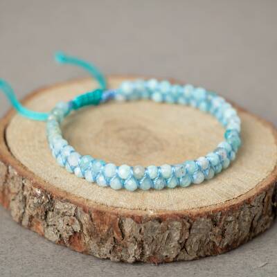 Akuamarin 3-4mm Çift Sıra Doğal Taş Bileklik - Osmanlı Doğaltaş