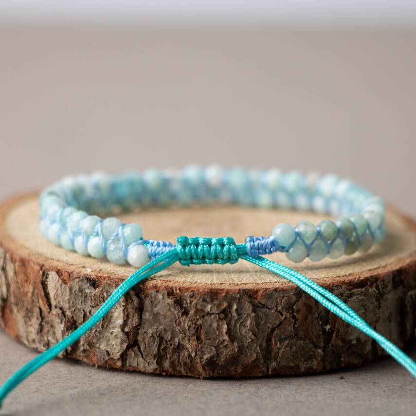 Akuamarin 3-4mm Çift Sıra Doğal Taş Bileklik - 2
