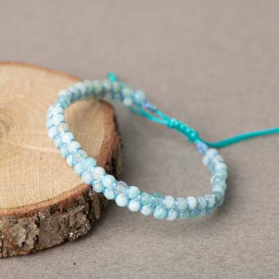 Akuamarin 3-4mm Çift Sıra Doğal Taş Bileklik - 3
