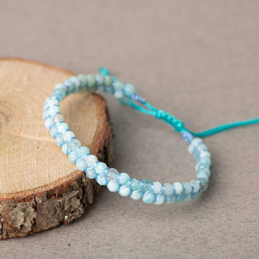Akuamarin 3-4mm Çift Sıra Doğal Taş Bileklik - 3