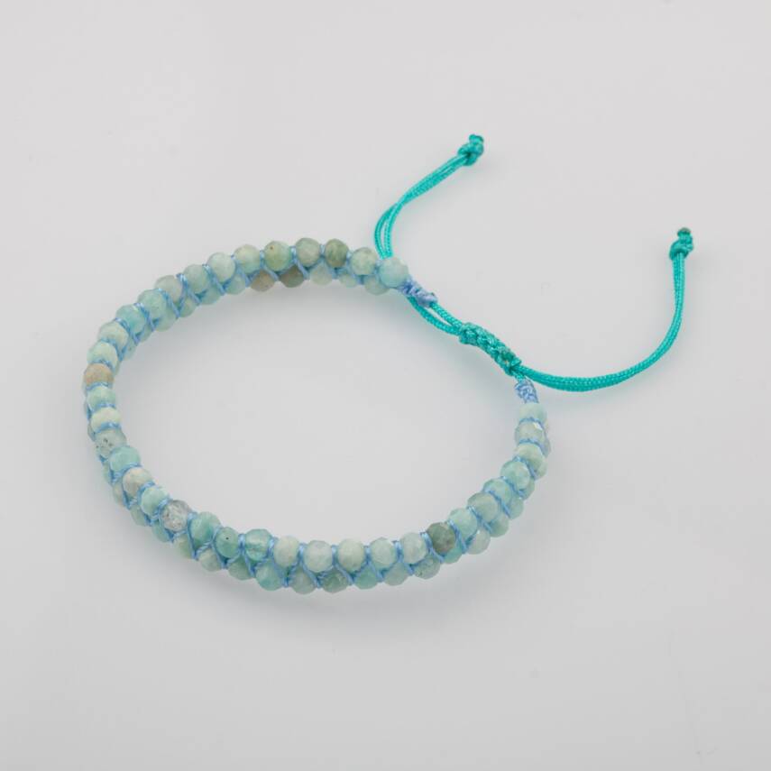 Akuamarin 3-4mm Çift Sıra Doğal Taş Bileklik - 4