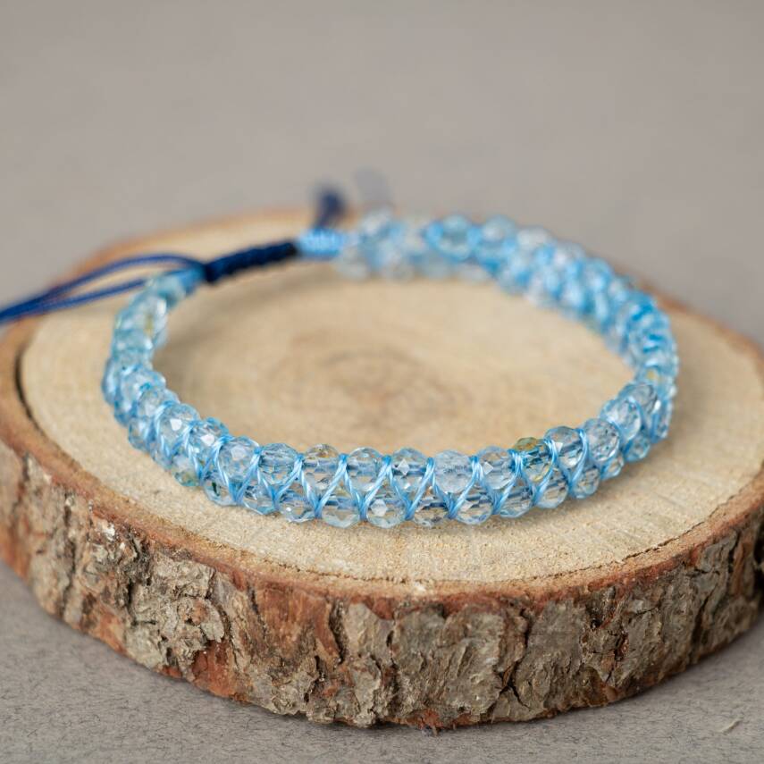 Akuamarin 3-4mm Çift Sıra Doğal Taş Bileklik - 5