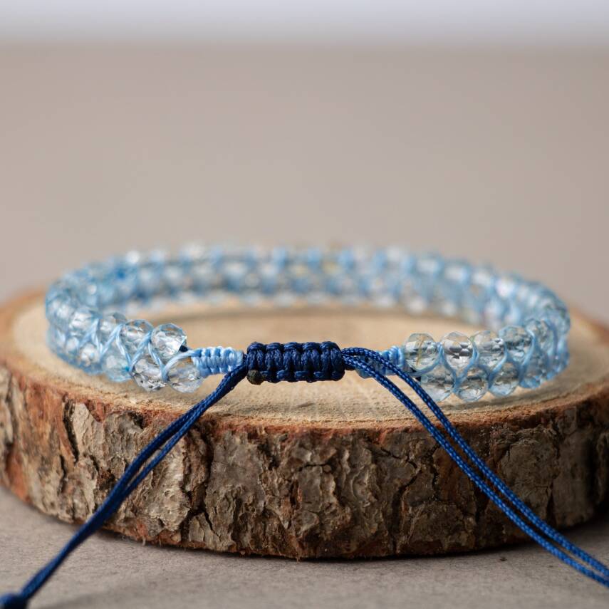 Akuamarin 3-4mm Çift Sıra Doğal Taş Bileklik - 6