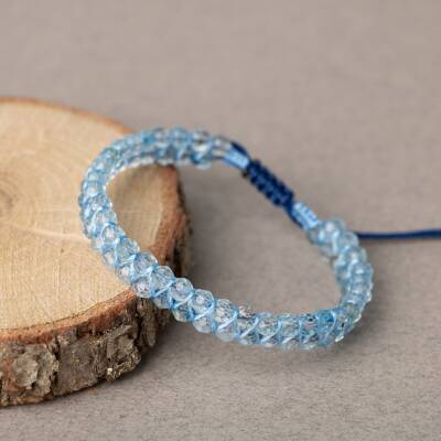 Akuamarin 3-4mm Çift Sıra Doğal Taş Bileklik - 7