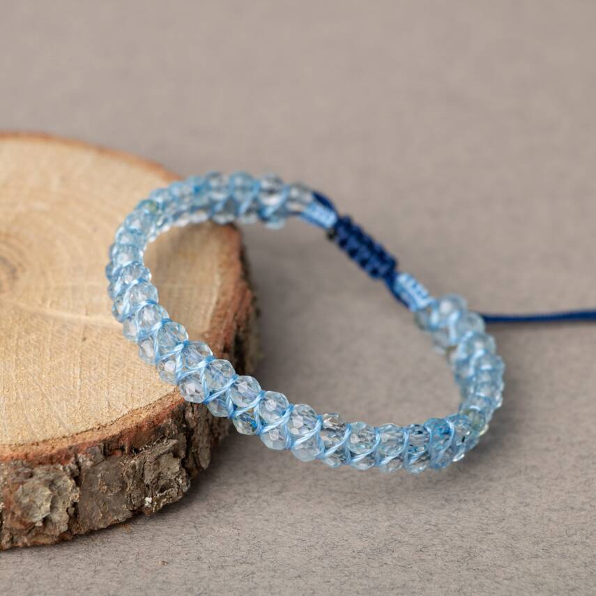 Akuamarin 3-4mm Çift Sıra Doğal Taş Bileklik - 7