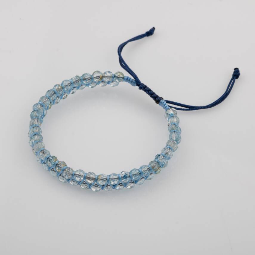 Akuamarin 3-4mm Çift Sıra Doğal Taş Bileklik - 8