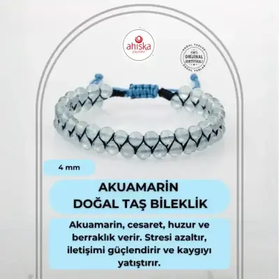 Akuamarin 4mm Çift Sıra Doğal Taş Bileklik - 1