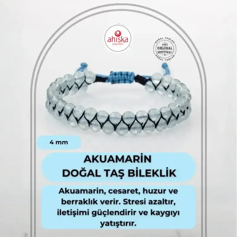Akuamarin 4mm Çift Sıra Doğal Taş Bileklik - 1
