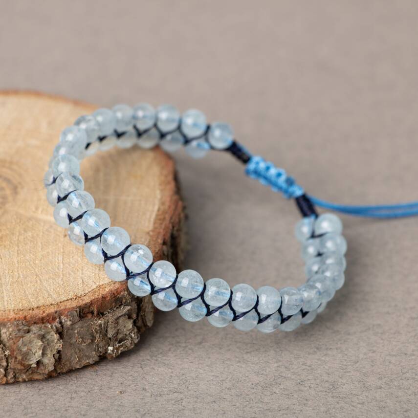 Akuamarin 4mm Çift Sıra Doğal Taş Bileklik - 1