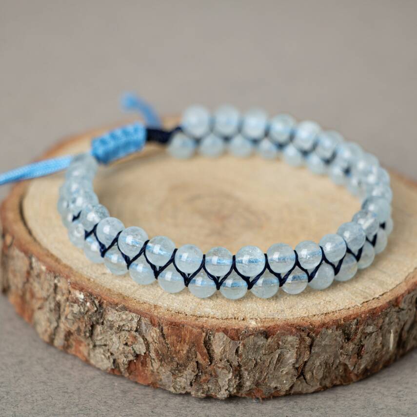 Akuamarin 4mm Çift Sıra Doğal Taş Bileklik - 2