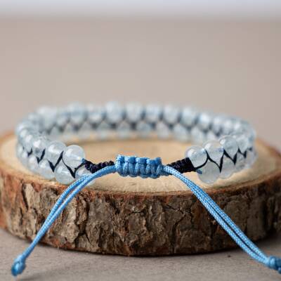 Akuamarin 4mm Çift Sıra Doğal Taş Bileklik - 3