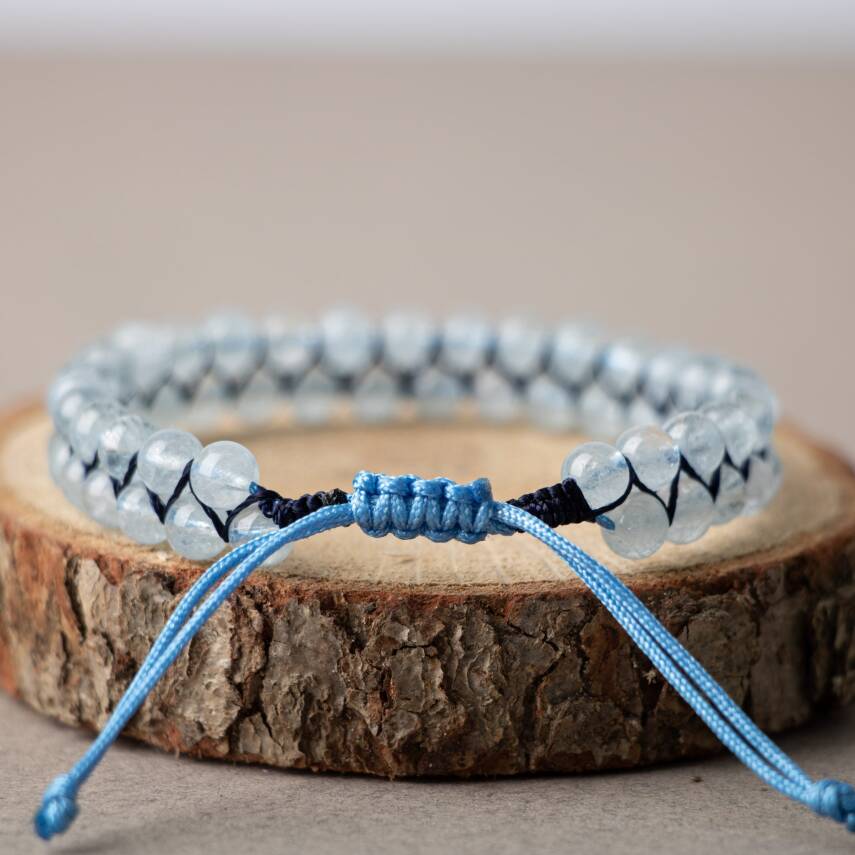 Akuamarin 4mm Çift Sıra Doğal Taş Bileklik - 3