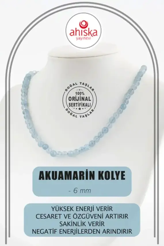 Akuamarin 6 mm Dizi Doğal Taş Kolye - 1