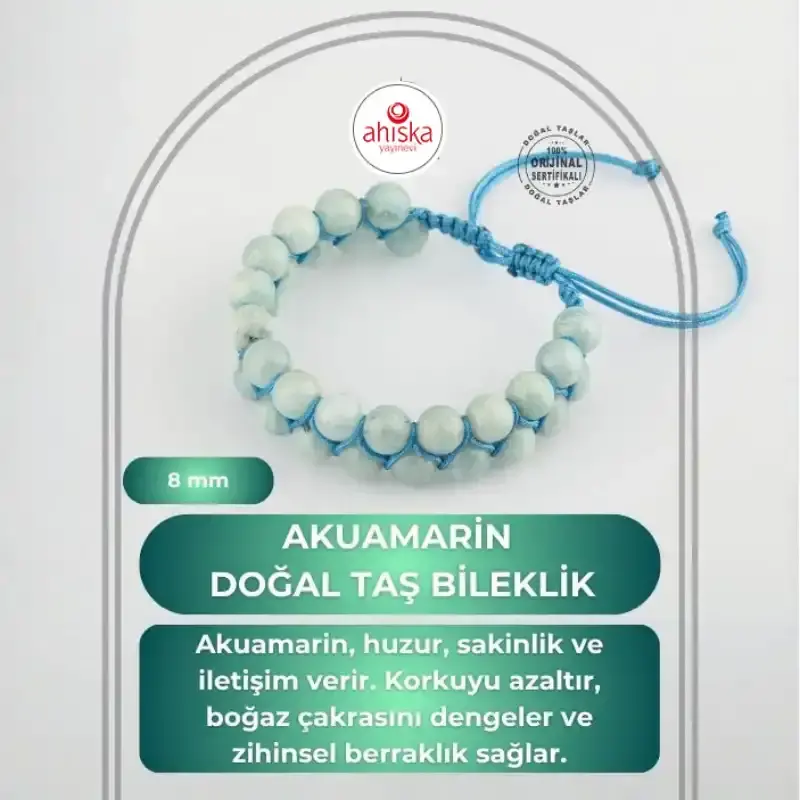 Akuamarin 8mm Çift Sıra Makrome Doğal Taş Bileklik - 2