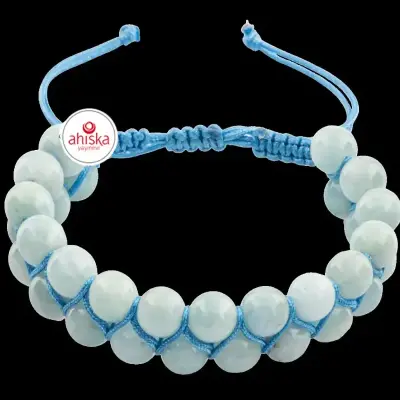 Akuamarin 8mm Çift Sıra Makrome Doğal Taş Bileklik - 3