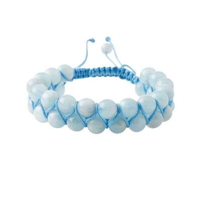 Akuamarin 8mm Çift Sıra Makrome Doğal Taş Bileklik - 4