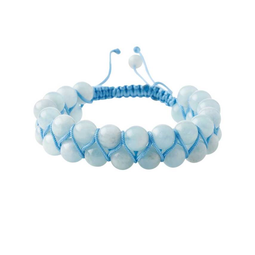 Akuamarin 8mm Çift Sıra Makrome Doğal Taş Bileklik - 4