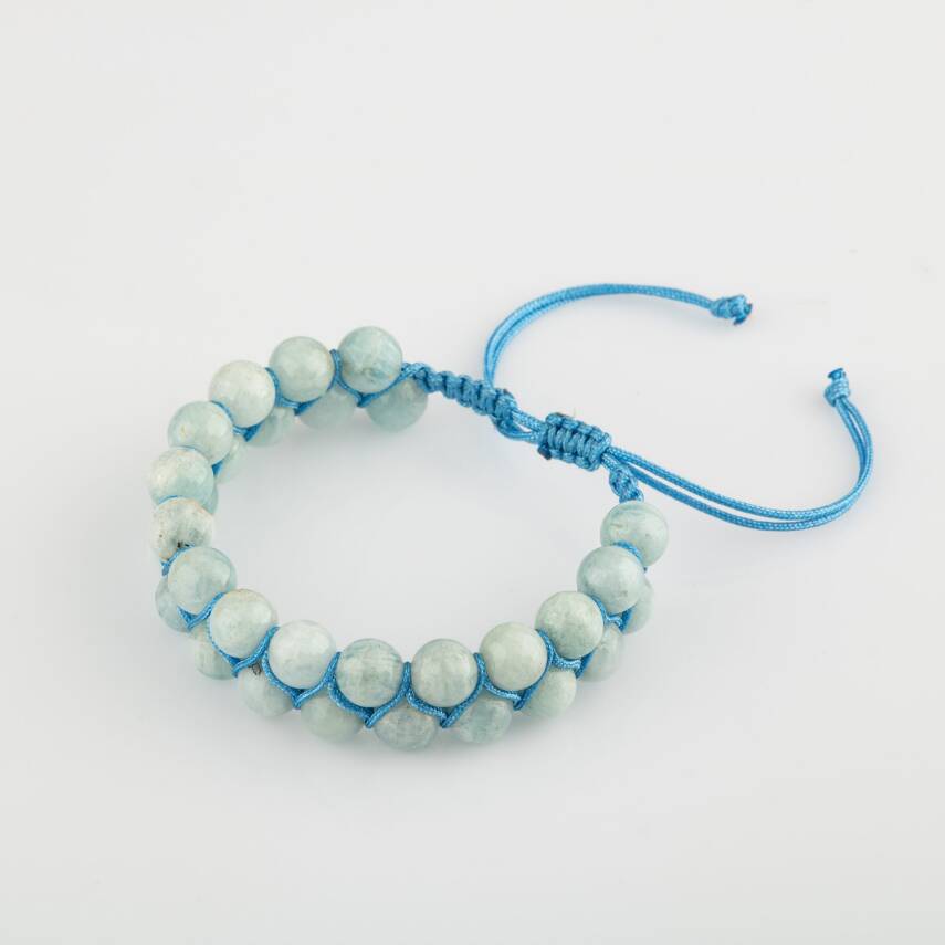 Akuamarin 8mm Çift Sıra Makrome Doğal Taş Bileklik - 1