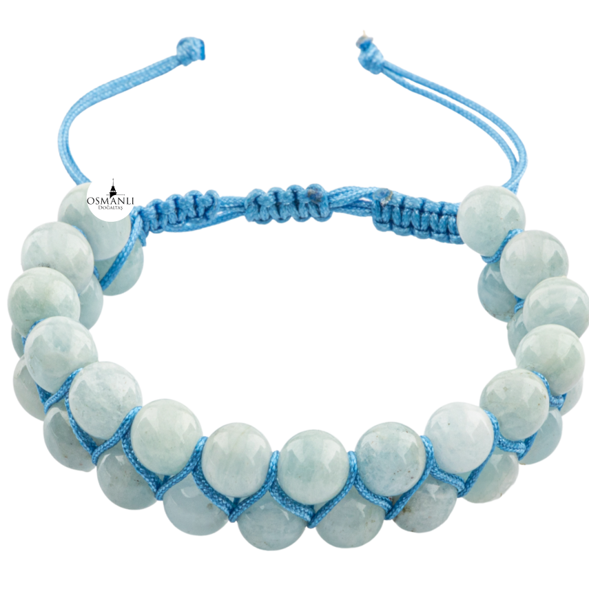 Akuamarin 8mm Çift Sıra Makrome Doğal Taş Bileklik - 2