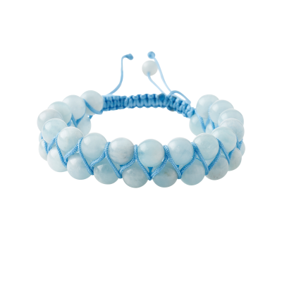 Akuamarin 8mm Çift Sıra Makrome Doğal Taş Bileklik - 3
