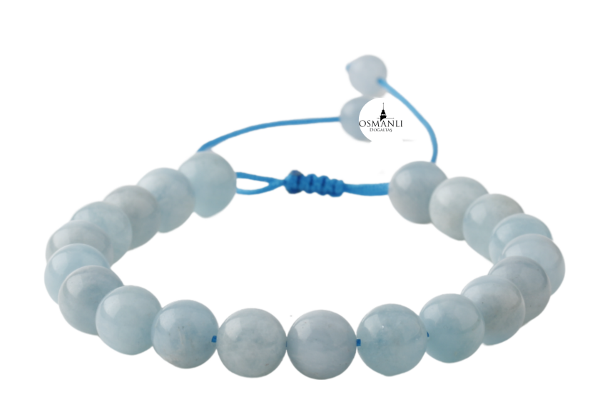 Akuamarin 8mm Merdiven Kapama Doğal Taş Bileklik - 1