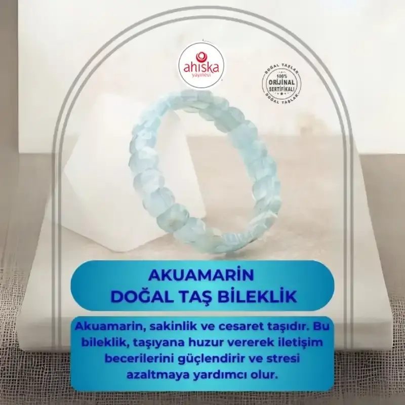 Akuamarin Doğal Taş Geniş Kesim Bileklik - 2