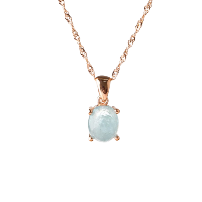 Akuamarin Doğal Taş Gümüş Kolye, Gümüş Sarı Zincir - Osmanlı Doğaltaş