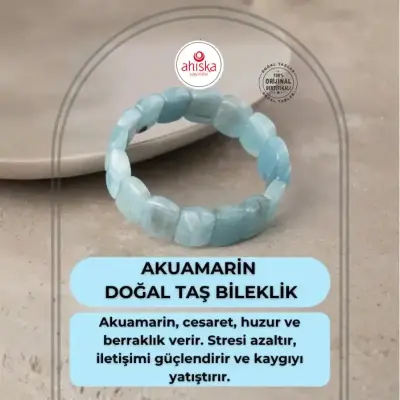 Akuamarin Doğal Taş Kare Kesim Geniş Kesim Bileklik - Doğal Taş (1)