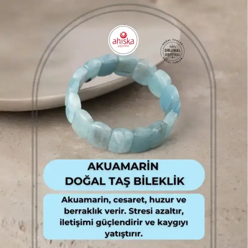 Akuamarin Doğal Taş Kare Kesim Geniş Kesim Bileklik - 2