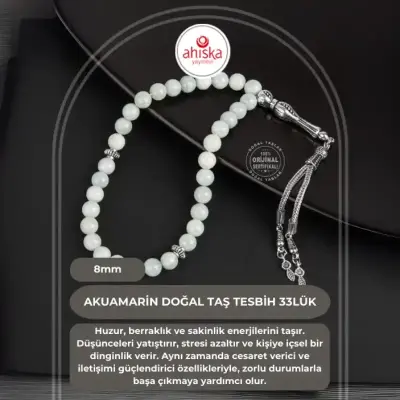 Akuamarin Doğal Taş Tesbih 33lük - 8mm - Doğal Taş (1)