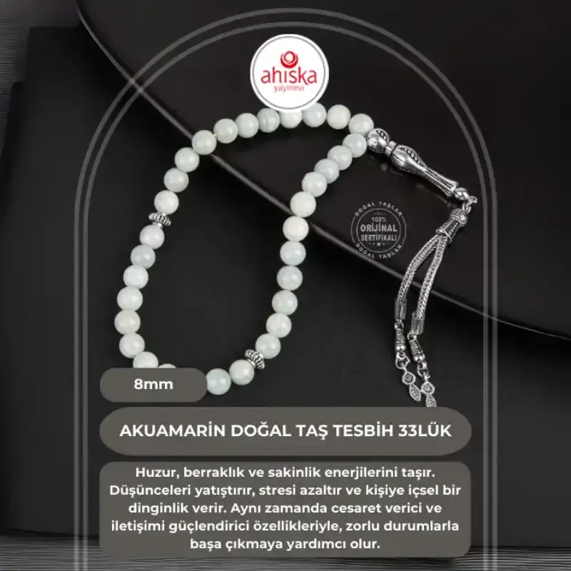 Akuamarin Doğal Taş Tesbih 33lük - 8mm - 2