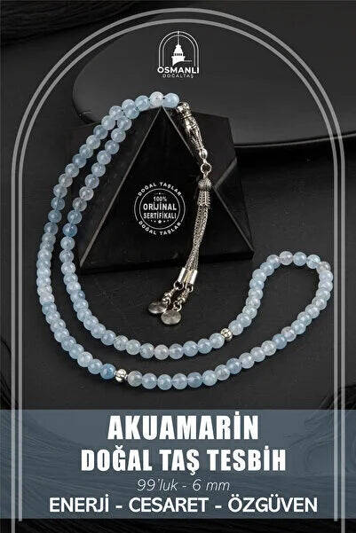Akuamarin Doğal Taş Tesbih 99luk - 6mm - 1