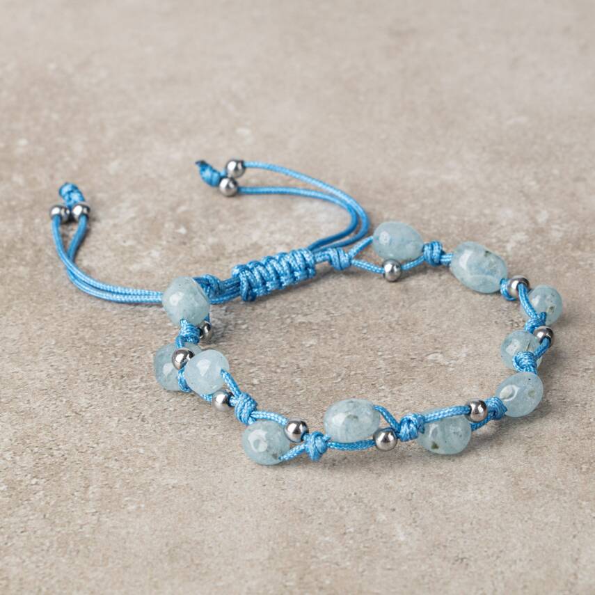 Akuamarin Natürel Kesim Doğal Taş Makrome Bileklik - 2