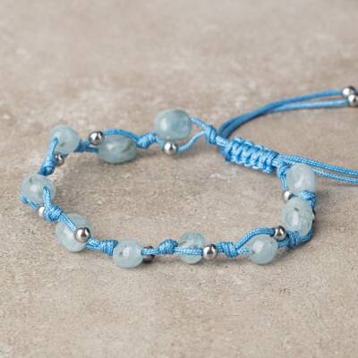 Akuamarin Natürel Kesim Doğal Taş Makrome Bileklik - 3