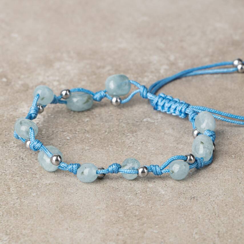 Akuamarin Natürel Kesim Doğal Taş Makrome Bileklik - 3