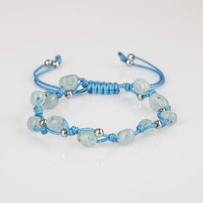 Akuamarin Natürel Kesim Doğal Taş Makrome Bileklik - 5