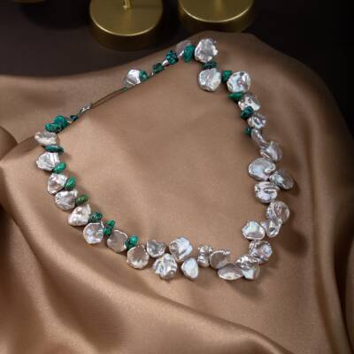 Alina, İnci Firuze Doğal Taş Kolye - 4