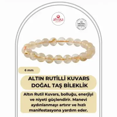 Altın Rutilli Kuvars 6mm Doğal Taş Bileklik - Doğal Taş (1)