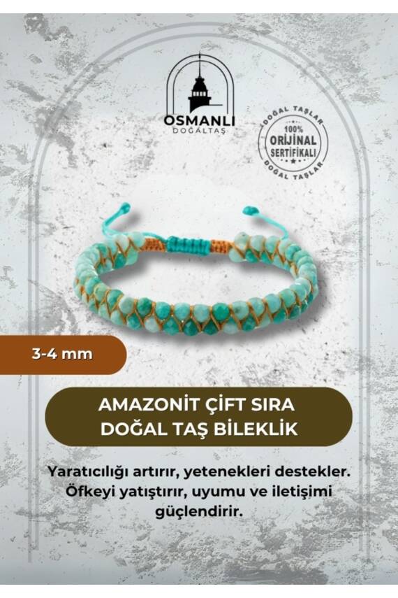 Amazonit 3-4mm Çift Sıra Doğal Taş Bileklik - 1