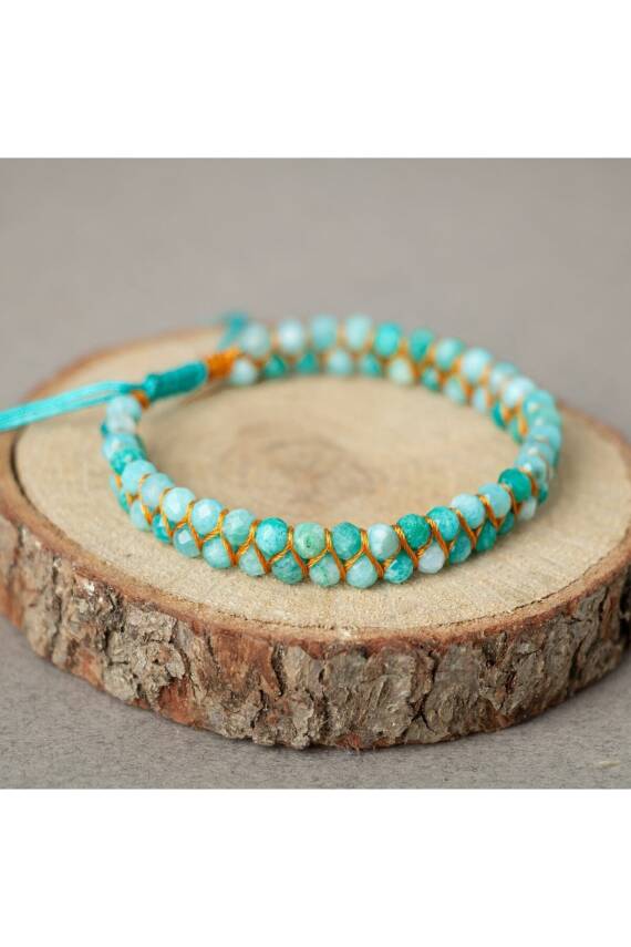 Amazonit 3-4mm Çift Sıra Doğal Taş Bileklik - 2