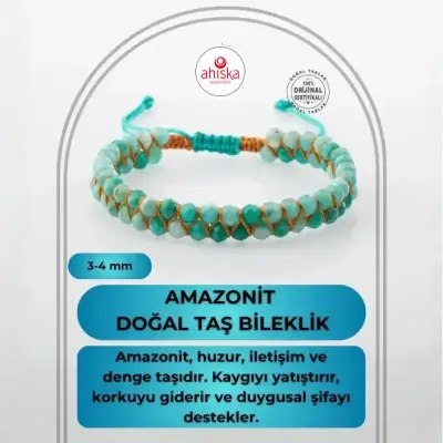 Amazonit 3-4mm Çift Sıra Doğal Taş Bileklik - Doğal Taş (1)