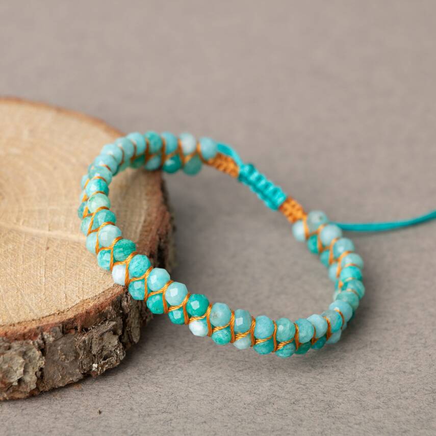 Amazonit 3-4mm Çift Sıra Doğal Taş Bileklik - 1