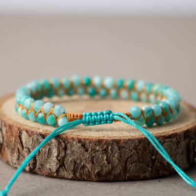 Amazonit 3-4mm Çift Sıra Doğal Taş Bileklik - 2