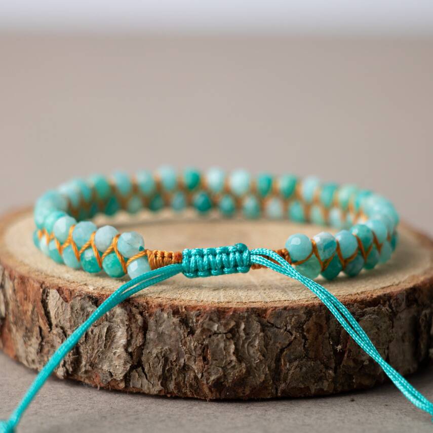 Amazonit 3-4mm Çift Sıra Doğal Taş Bileklik - 2