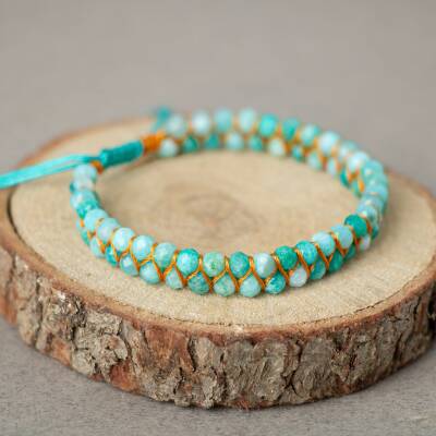 Amazonit 3-4mm Çift Sıra Doğal Taş Bileklik - 3